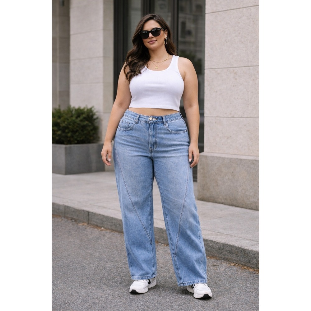 Commense Vintage Wash Straight Leg Jeans High Waist Size XL NEW